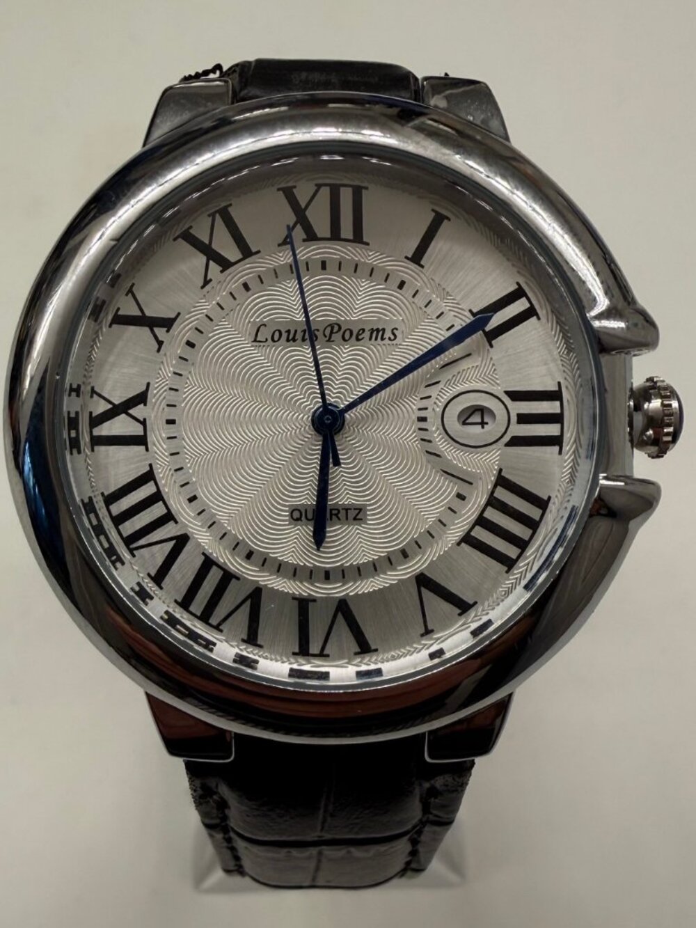 Louis Poems Balon Blue Men's White Dial 41mm Date Quartz Watch NIB